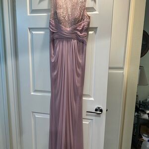 Dusty rose or light lilac with rose gold lace bodice, Ruched Evening Dress